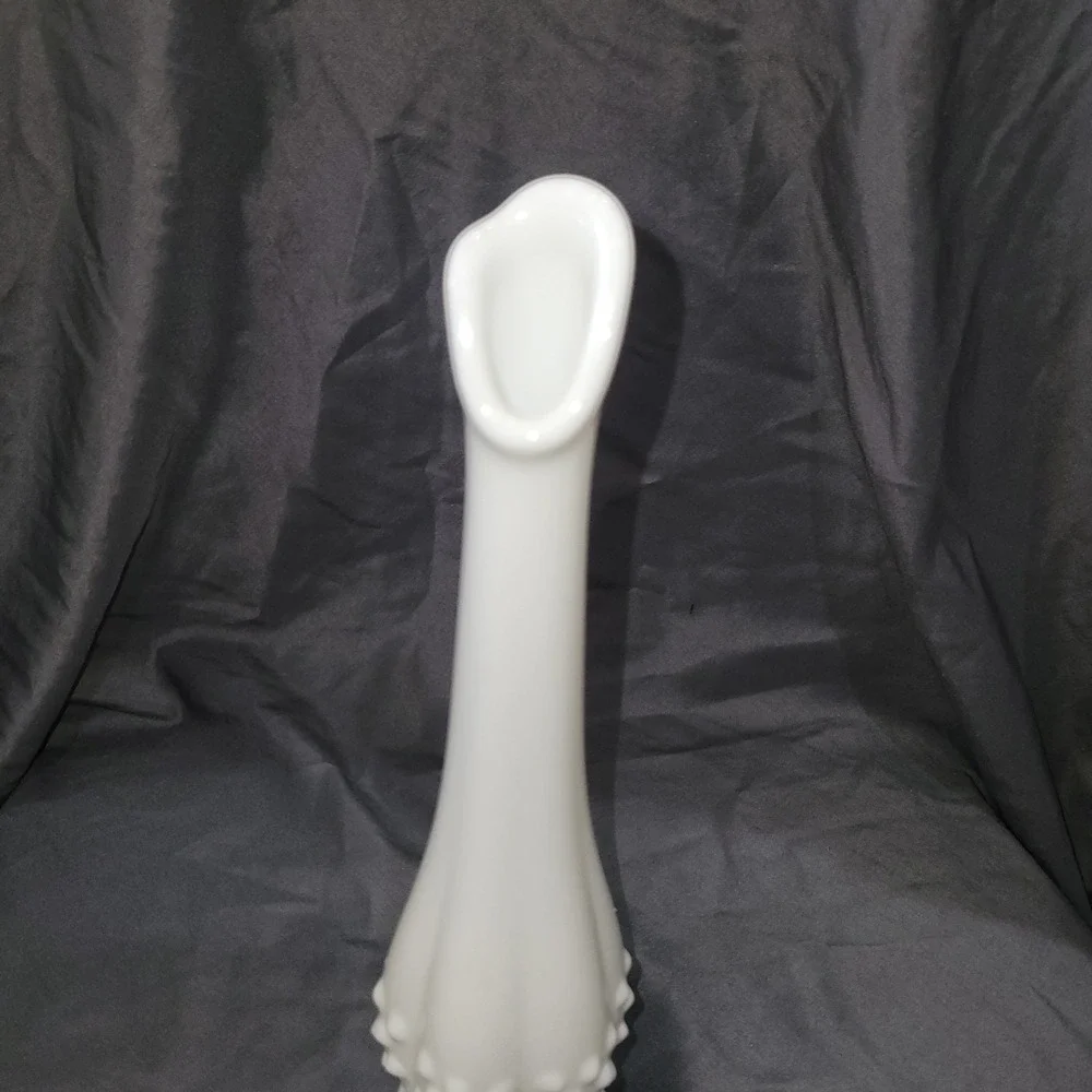 Vintage Fenton Milk Glass Hobnail Swung Vase